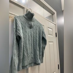 Baby blue half zip up sweater, thick & very warm.